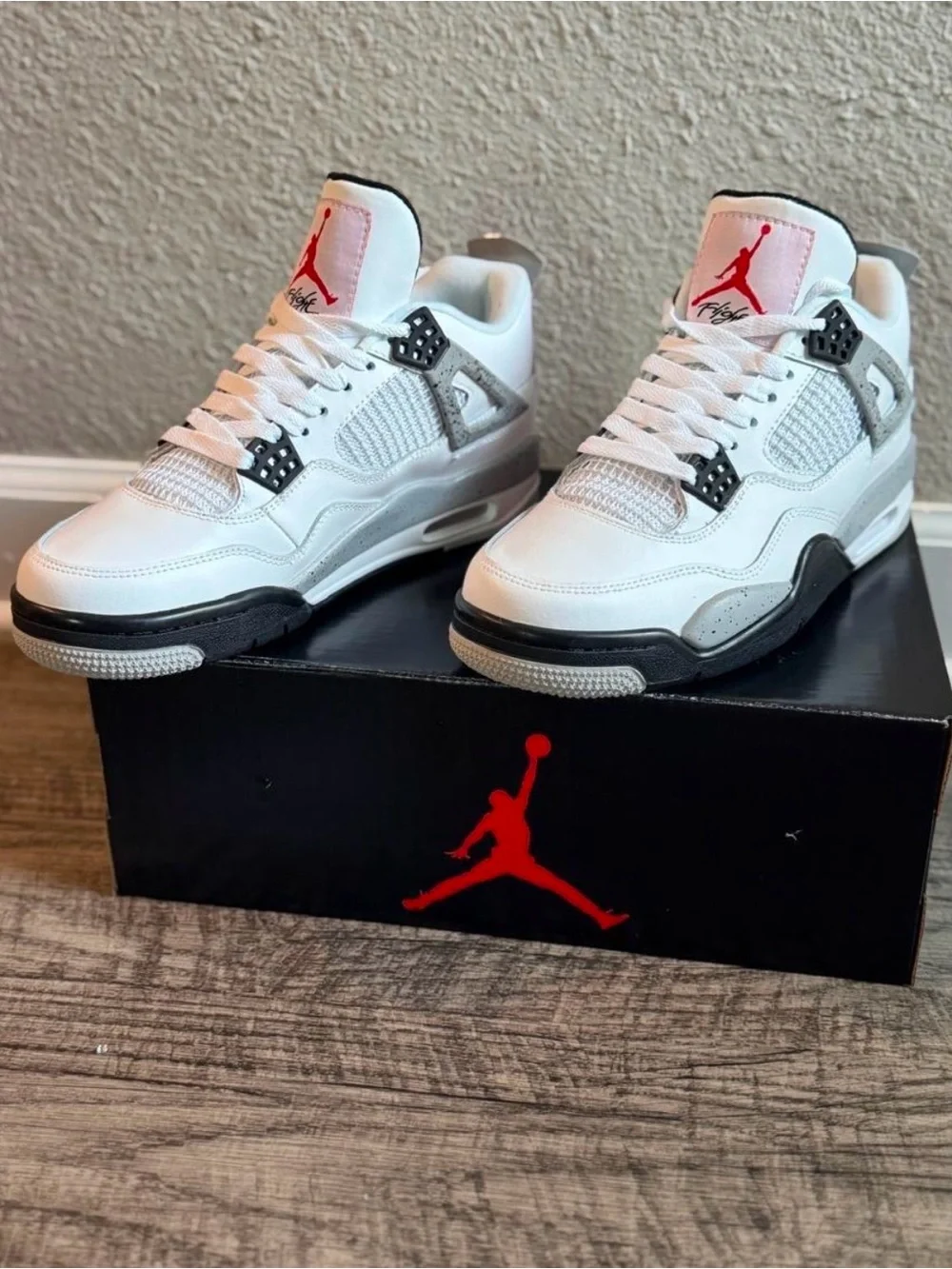 Jordan Men’s Sneakers - White/Grey/Black with Red Logo